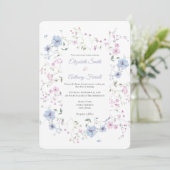 Invitation Watercolor Pink And Dusty Blue Botanical Wedding  (Debout devant)