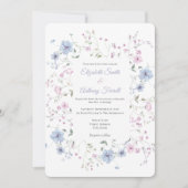 Invitation Watercolor Pink And Dusty Blue Botanical Wedding  (Devant)