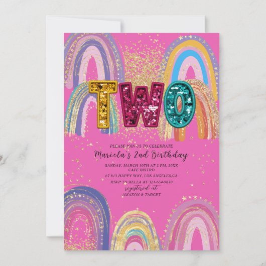 Invitation Watercolor pink and gold stars BirthdaInvitation (Devant)