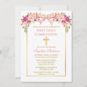 Invitation Watercolor Pink Blush Floral Bow Communion (Devant)