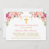 Invitation Watercolor Pink Blush Floral Gold Communion (Devant)