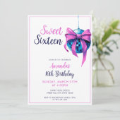 Invitation Watercolor Pink Bow Disco Ball Sweet 16 Anniversai (Debout devant)