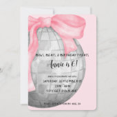 Invitation Watercolor Pink Bow Silver Disco Ball Anniversaire (Devant)