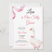 Invitation Watercolor Pink Coquette Silly Goose 1st Birthday (Devant)