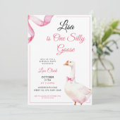 Invitation Watercolor Pink Coquette Silly Goose 1st Birthday (Debout devant)