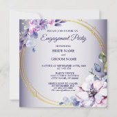 Invitation Watercolor Pink Floral Golden Purple Engagement (Devant)