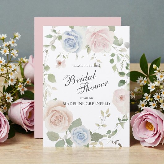 Invitation Watercolor Pink Flowers Wedding Bridal Shower