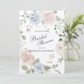 Invitation Watercolor Pink Flowers Wedding Bridal Shower (Debout devant)