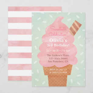 Invitation Watercolor Pink Ice Cream Anniversaire de enfant P