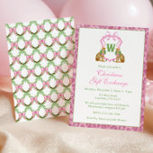 Invitation Watercolor Pink Leopard Monogram Crest Party