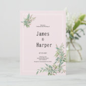 Invitation Watercolor pink mint flower bouquet Wedding (Debout devant)