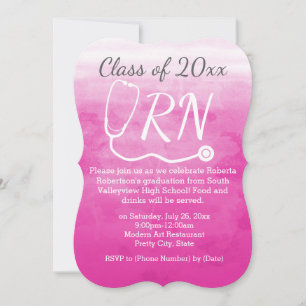 Invitation Watercolor Pink Nurse Nurse Parti de graduation