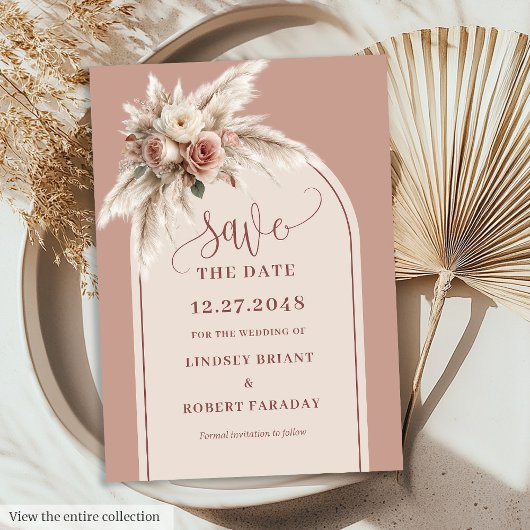 Invitation Watercolor Pink Pampas Grass Arch Wedding Save