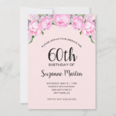Invitation Watercolor Pink Peonies 60e fête d'anniversaire (Devant)