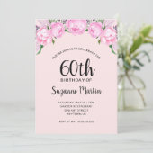 Invitation Watercolor Pink Peonies 60e fête d'anniversaire (Debout devant)