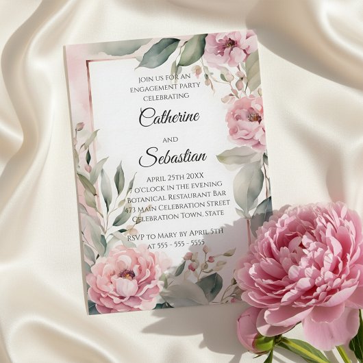 Invitation Watercolor Pink Peony Floral Engagement Party