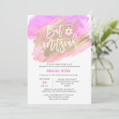 Invitation Watercolor Pink Purple Gold BAT MITZVAH Star David (Debout devant)