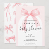 Invitation Watercolor Pink Ribbon Bow Baby Shower (Devant / Derrière)