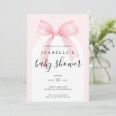 Invitation Watercolor Pink Ribbon Bow Baby Shower (Debout devant)
