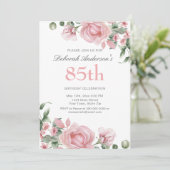 Invitation Watercolor PInk Rose 85e fête d'anniversaire (Debout devant)