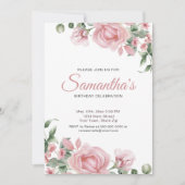 Invitation Watercolor PInk Rose Birthday Party  (Devant)