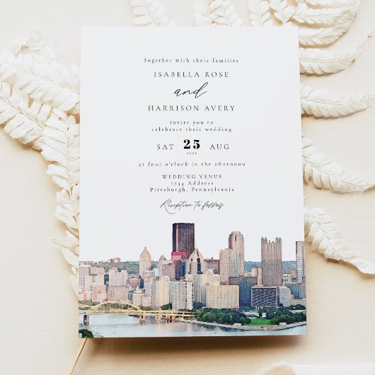 Invitation Watercolor Pittsburgh Pennsylvania Skyline Wedding