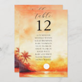 Invitation Watercolor Plage Sunset Tableau Numéro de siège Ca (Devant / Derrière)