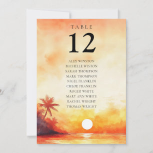 Invitation Watercolor Plage Sunset Tableau Numéro de siège Ca
