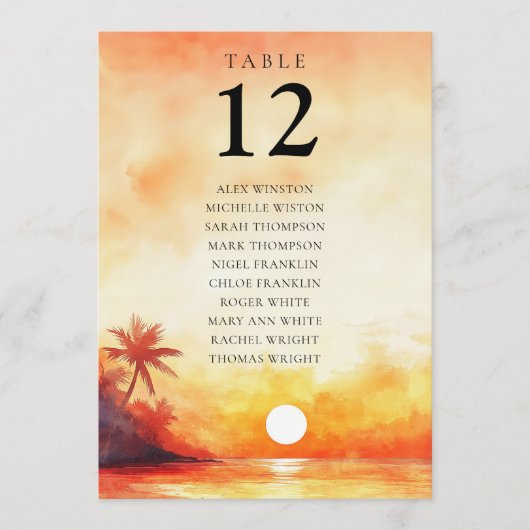 Invitation Watercolor Plage Sunset Tableau Numéro de siège Ca (Devant)