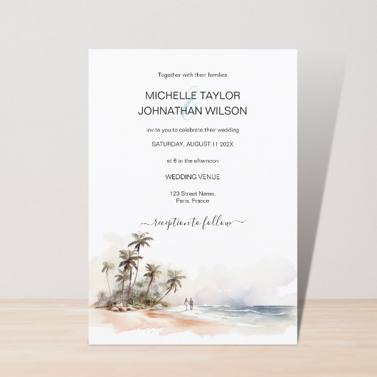 Invitation Watercolor Plage tropicale Destination Mariage