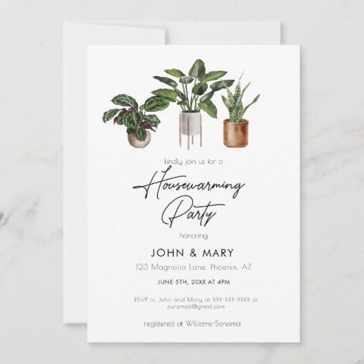 Invitation Watercolor Plante Fête de réchauffement ménager (Devant)