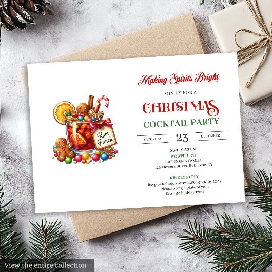 Invitation Watercolor playful Christmas cocktails party 