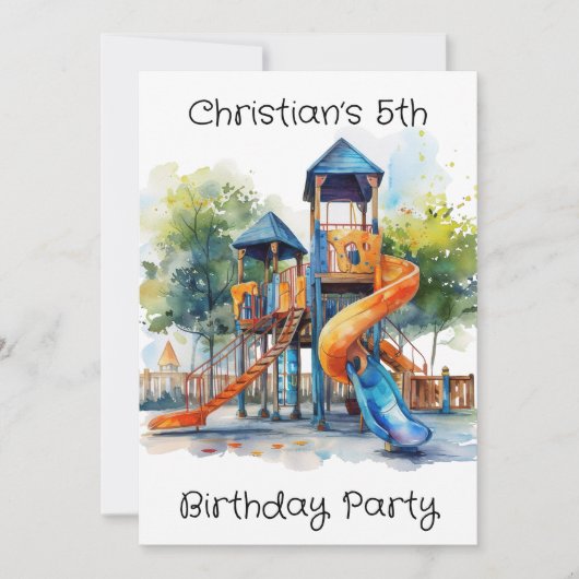 Invitation Watercolor Playground Park Fête d'anniversaire des (Devant)