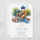 Invitation Watercolor Playground Park Fête d'anniversaire des (Dos)