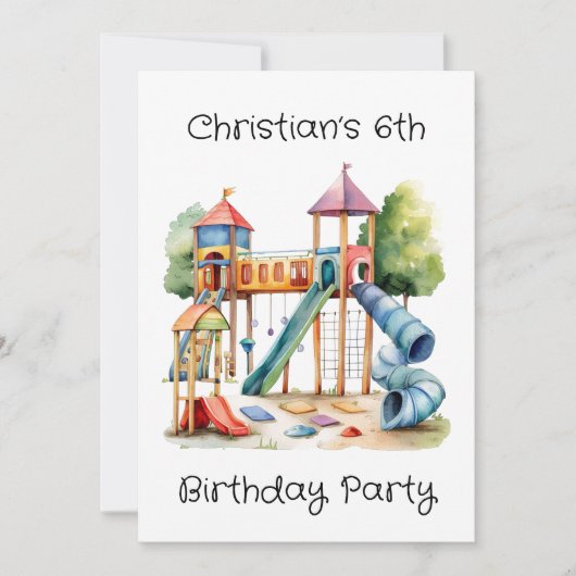 Invitation Watercolor Playground Park Fête d'anniversaire des (Devant)