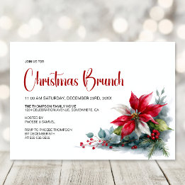 Invitation Watercolor Poinsettia Christmas Brunch