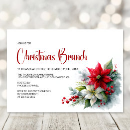 Invitation Watercolor Poinsettia Christmas Brunch
