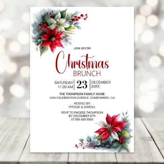 Invitation Watercolor Poinsettia Christmas Brunch