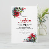 Invitation Watercolor Poinsettia Christmas Dinner Party (Debout devant)