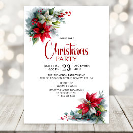 Invitation Watercolor Poinsettia Christmas Party