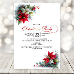 Invitation Watercolor Poinsettia Christmas Party