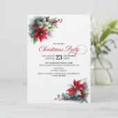Invitation Watercolor Poinsettia Christmas Party (Debout devant)