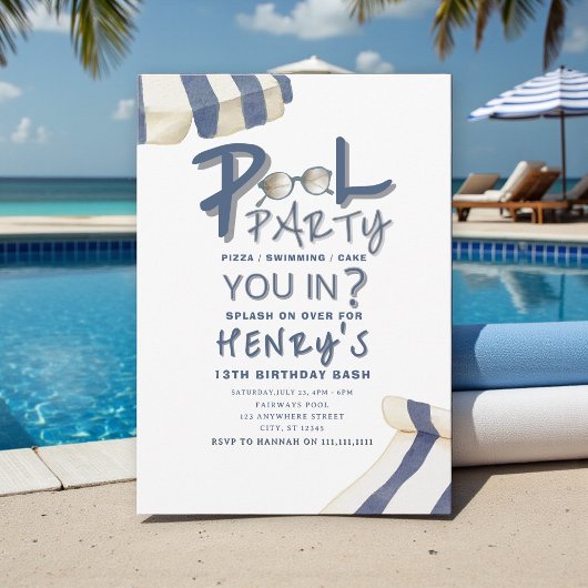Invitation Watercolor pool Umbrella Pool Party Invite