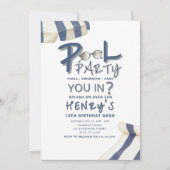 Invitation Watercolor pool Umbrella Pool Party Invite (Devant)