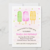 Invitation Watercolor Popsicles mignonne rose fille 3e annive (Devant)