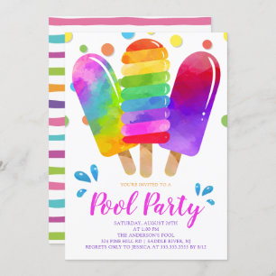 Invitation Watercolor Popsicles Pool Party