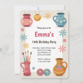 Invitation Watercolor Pottery Painting Birthday Party (Devant)