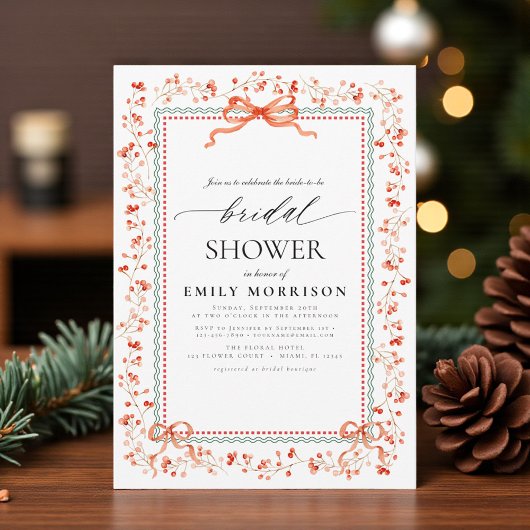 Invitation Watercolor Preppy Bow Christmas Bridal Shower