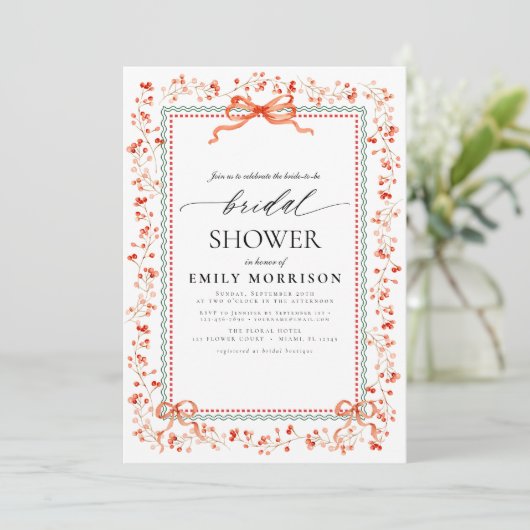 Invitation Watercolor Preppy Bow Christmas Bridal Shower (Debout devant)