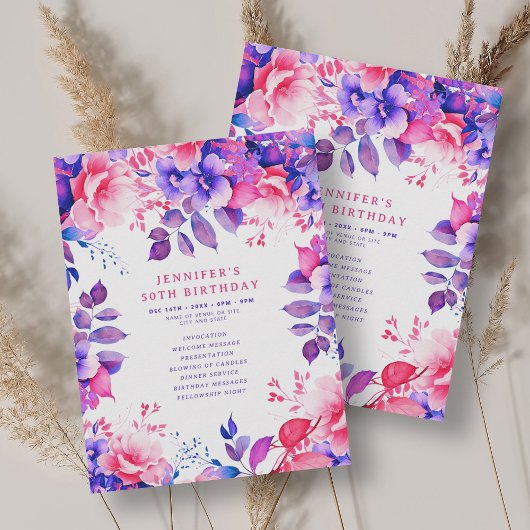 Invitation Watercolor Purple Floral 50e Anniversaire Programm